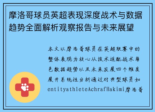摩洛哥球员英超表现深度战术与数据趋势全面解析观察报告与未来展望